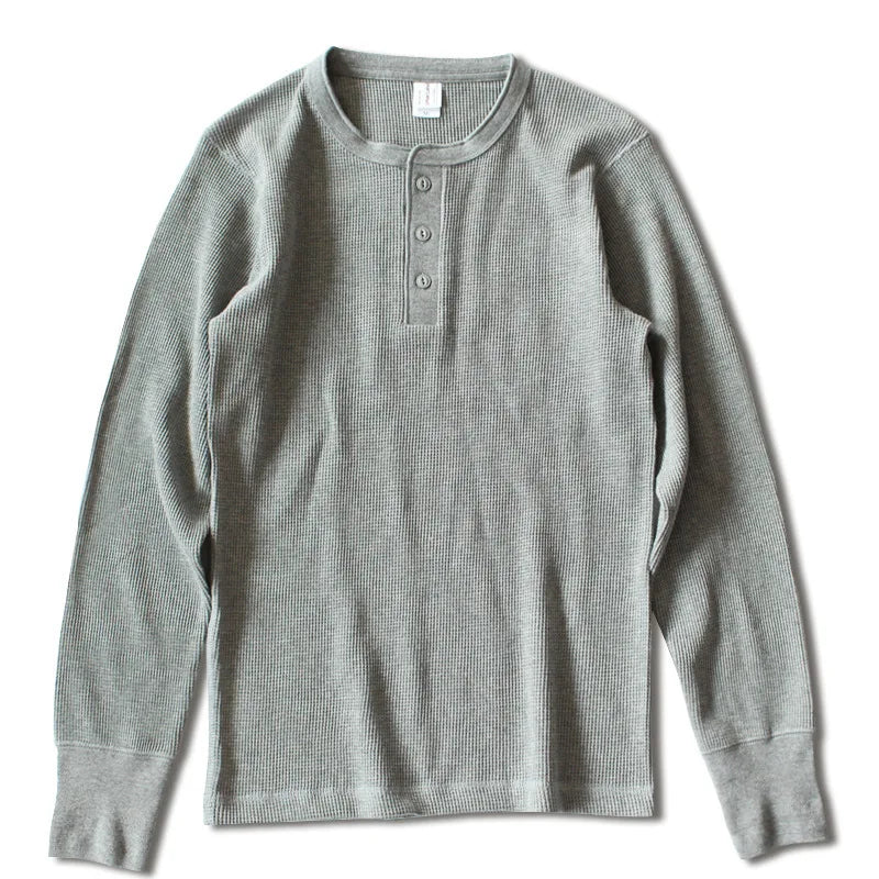 Harlow Waffle Henley in grey, front view