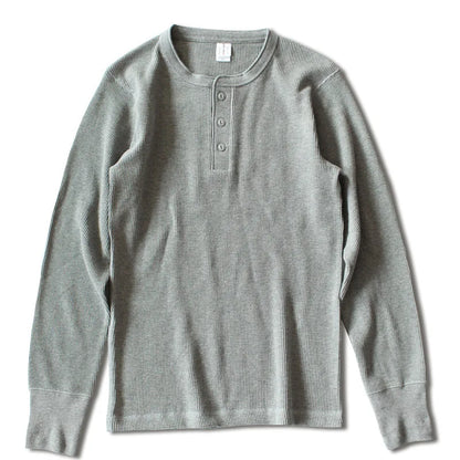 Harlow Waffle Henley in grey, front view