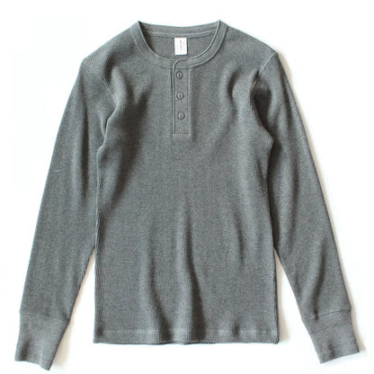 Harlow Waffle Henley in charcoal, front view