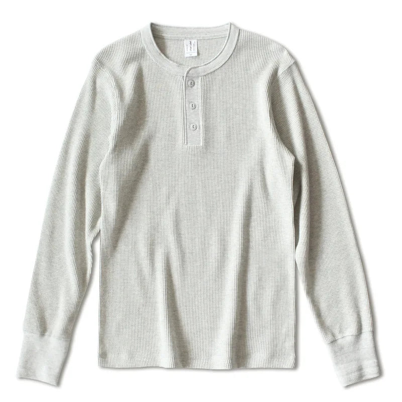 Harlow Waffle Henley in light grey, front view