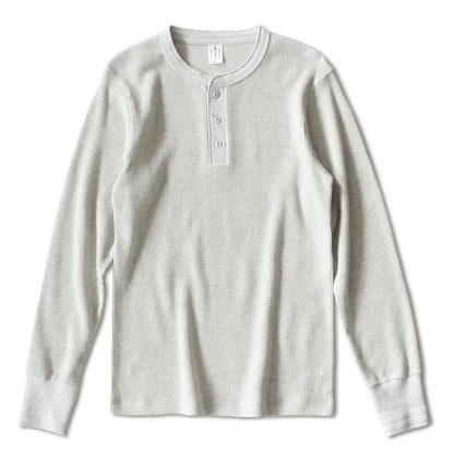 Harlow Waffle Henley in light grey, front view