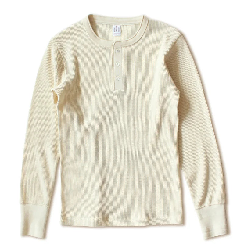 Harlow Waffle Henley in ecru, front view