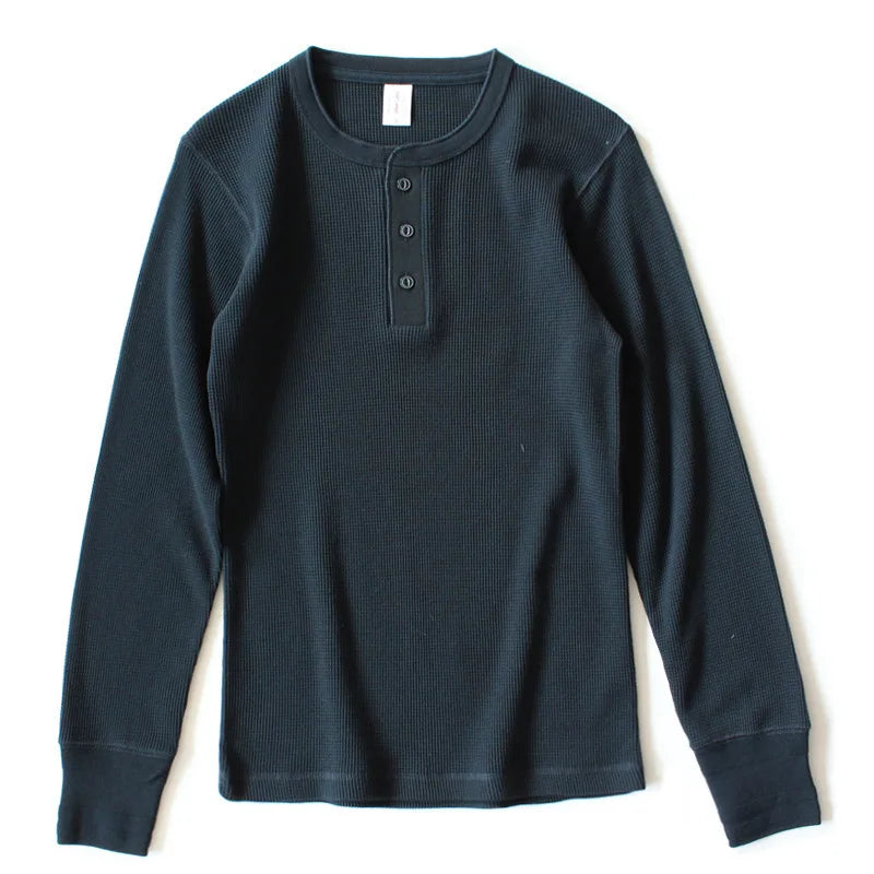 Harlow Waffle Henley in navy, front view