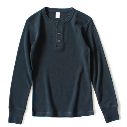 Harlow Waffle Henley in navy, front view