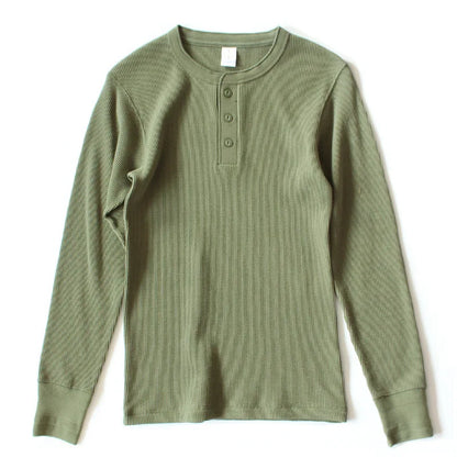 Harlow Waffle Henley in sage, front view