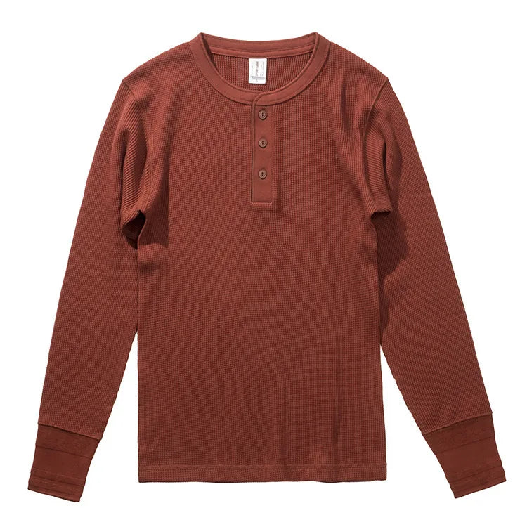 Harlow Waffle Henley in rust, front view