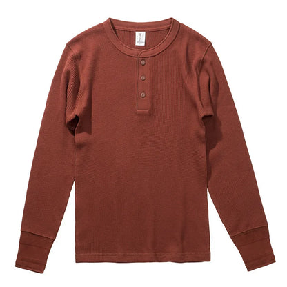 Harlow Waffle Henley in rust, front view